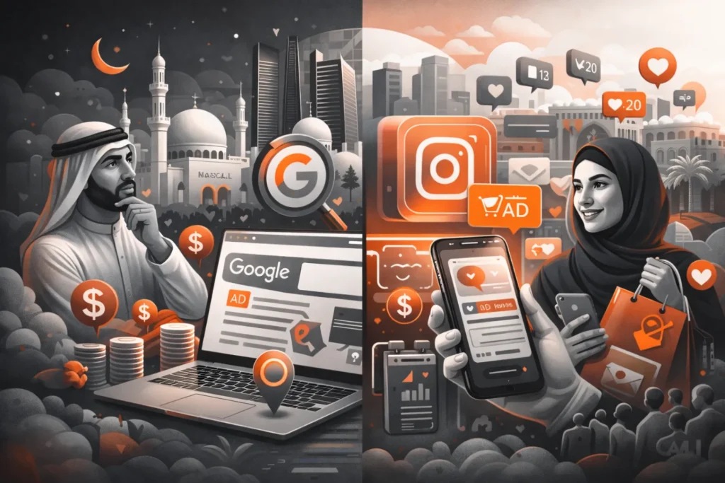 Freelance digital marketing Strategist in Abu Dhabi Image for Google Ads vs Instagram Ads: What Actually Works for Businesses in Abu Dhabi?